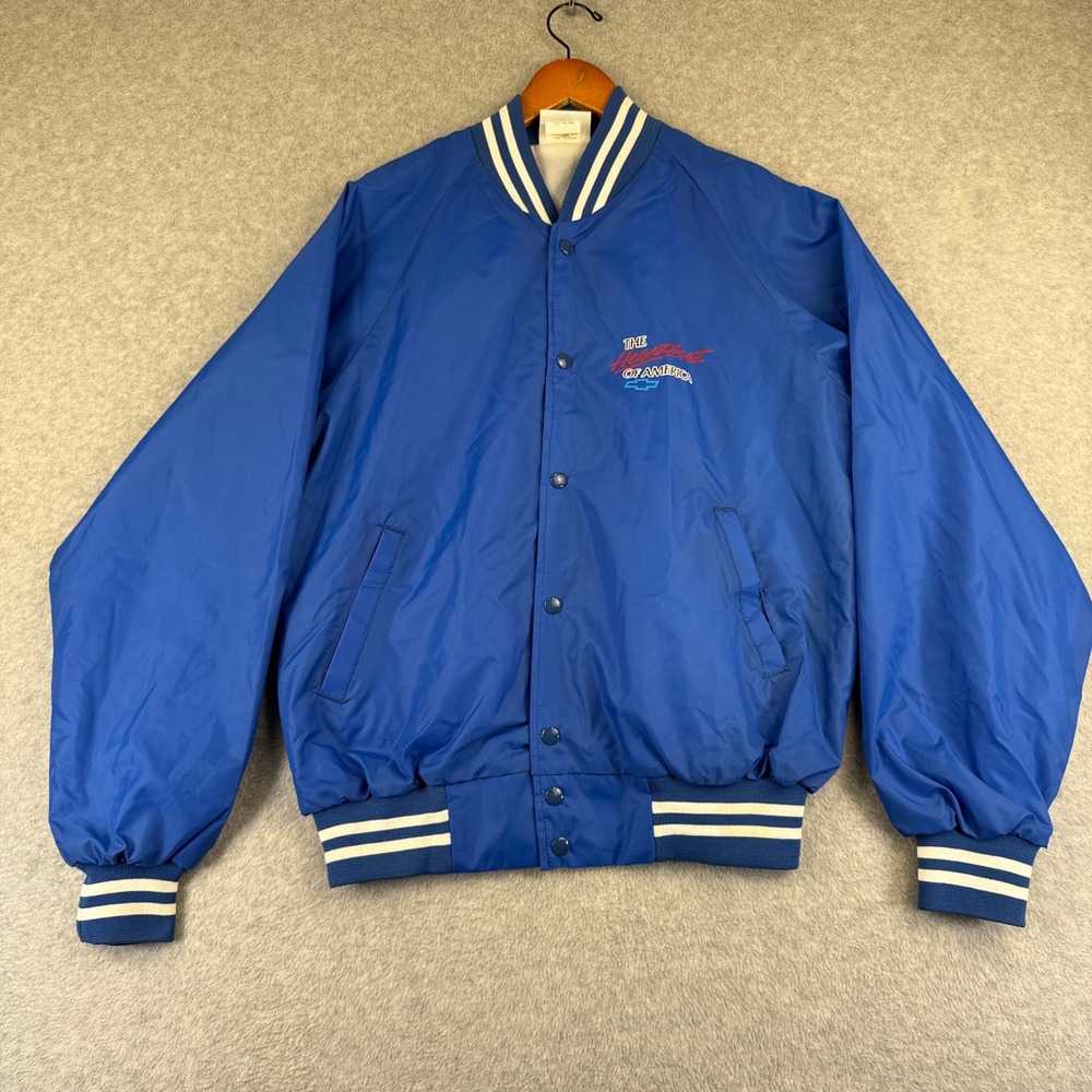 Vtg Y2K Chevrolet Hartwell Sports Varsity Jacket Mens L Blue Nylon Made in USA